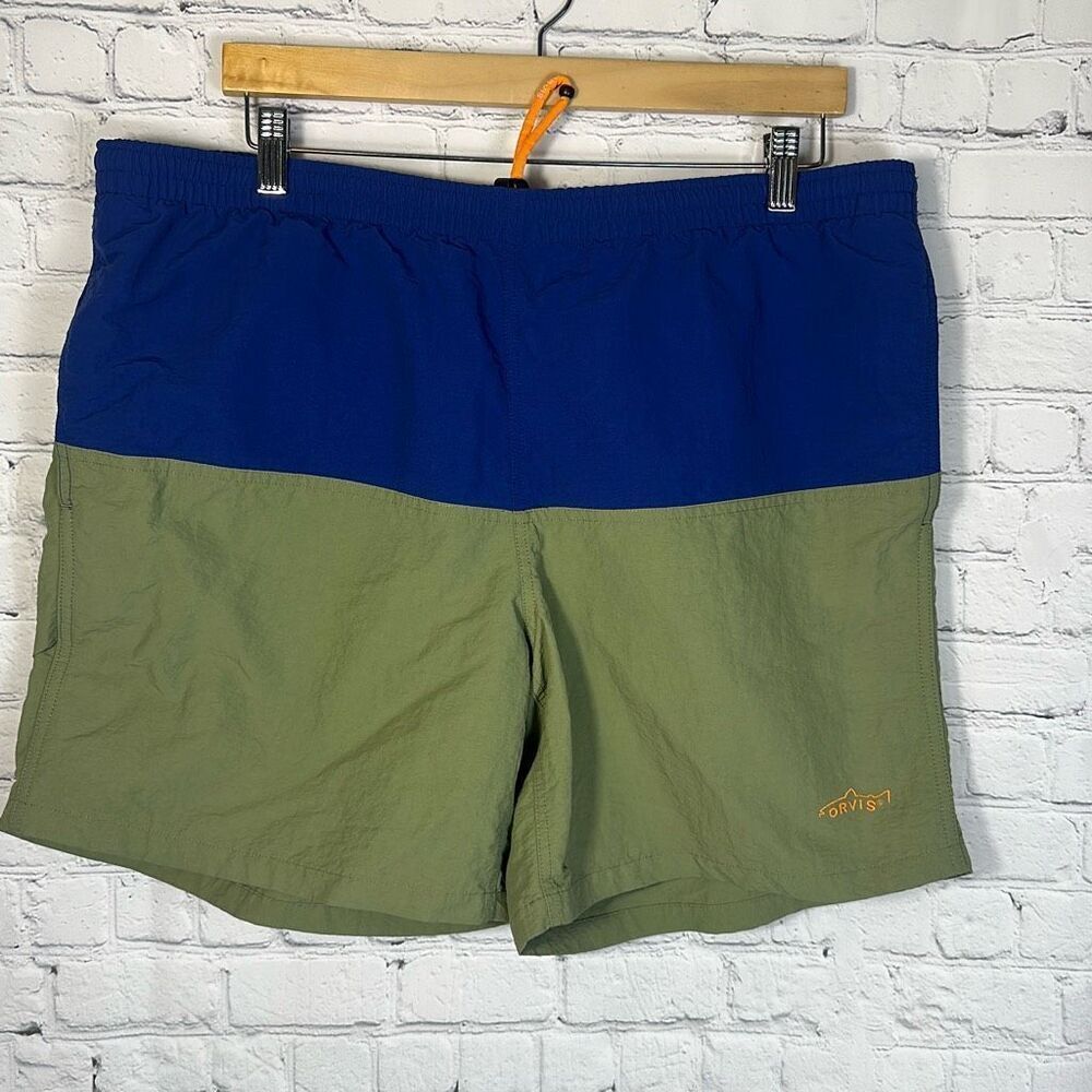 Orvis Men's  Green Blue Nylon Swim Trunks Board‎ Shorts XL Swimwear 698450